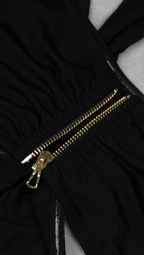 BLACK CUTOUT HALTER BANDAGE MAXI DRESS