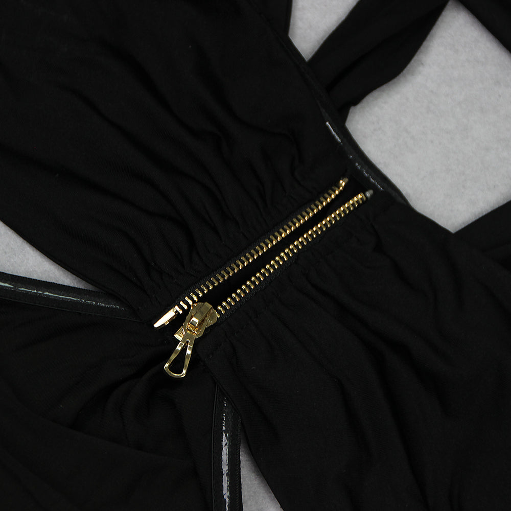 AIIZIE BLACK CUTOUT HALTER BANDAGE MAXI DRESS - product image