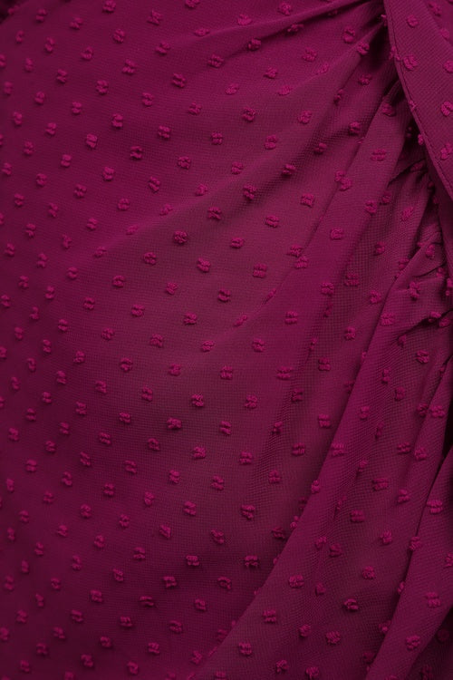 DOT RUFFLED MIDI DRESS IN MAGENTA