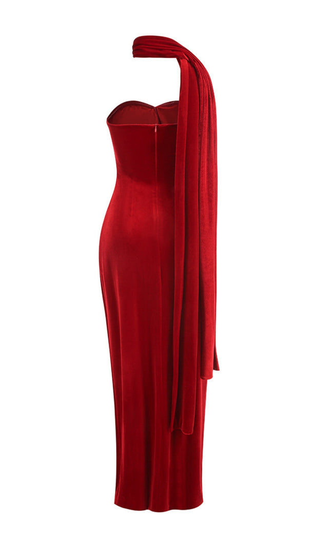 AIIZIE ENYE VELVET FLOWER MAXI DRESS IN RED - product image