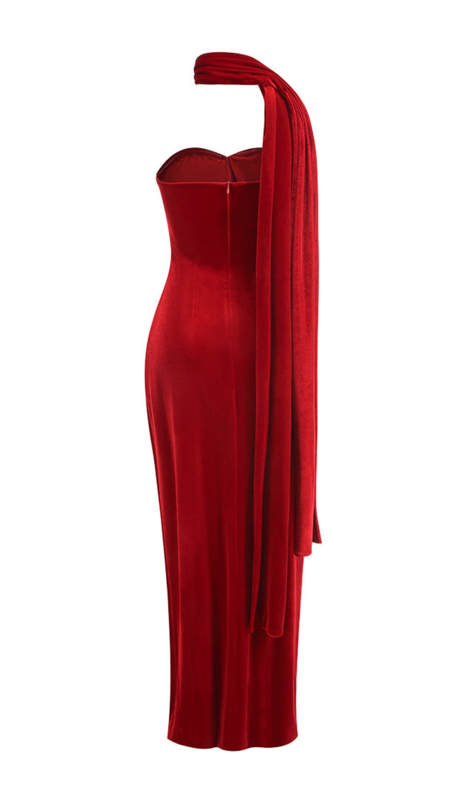 Enye – Maxikleid aus Samt mit Blumenmuster in Rot