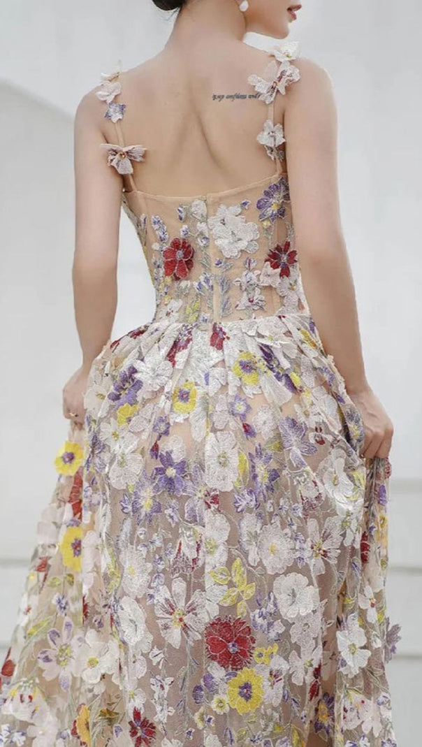 AIIZIE Jansje Enchanted Floral Appliqué Maxi Dress - Romantic Strappy Gown for Women - product image