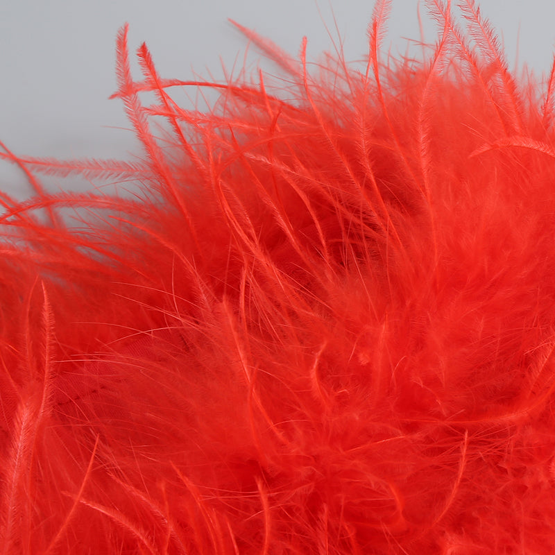 Off-shoulder feather panel red dress