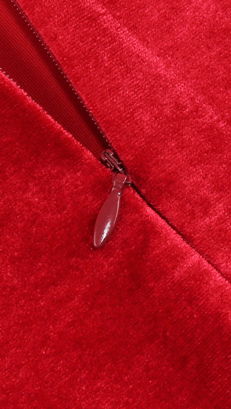 HILDA BOW-EMBELLISHED VELVET GOWN IN RED