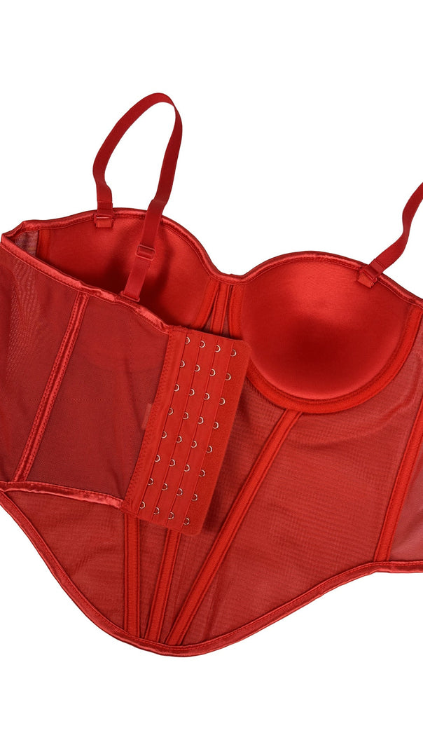 AIIZIE Jemima Red Diamante Corset Top | Sparkling Glamour Bustier - product image