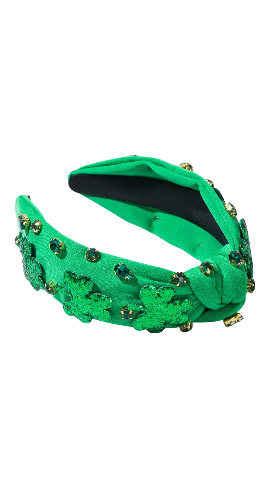 Grünes, diamantbesetztes Kleeblatt-Stirnband