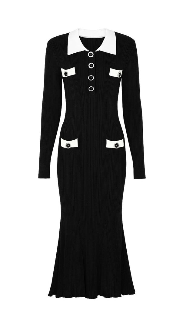 AIIZIE Javier Ribbed Knit Midi Dress - Long Sleeve, Contrast Collar & Burgundy Hue - product image