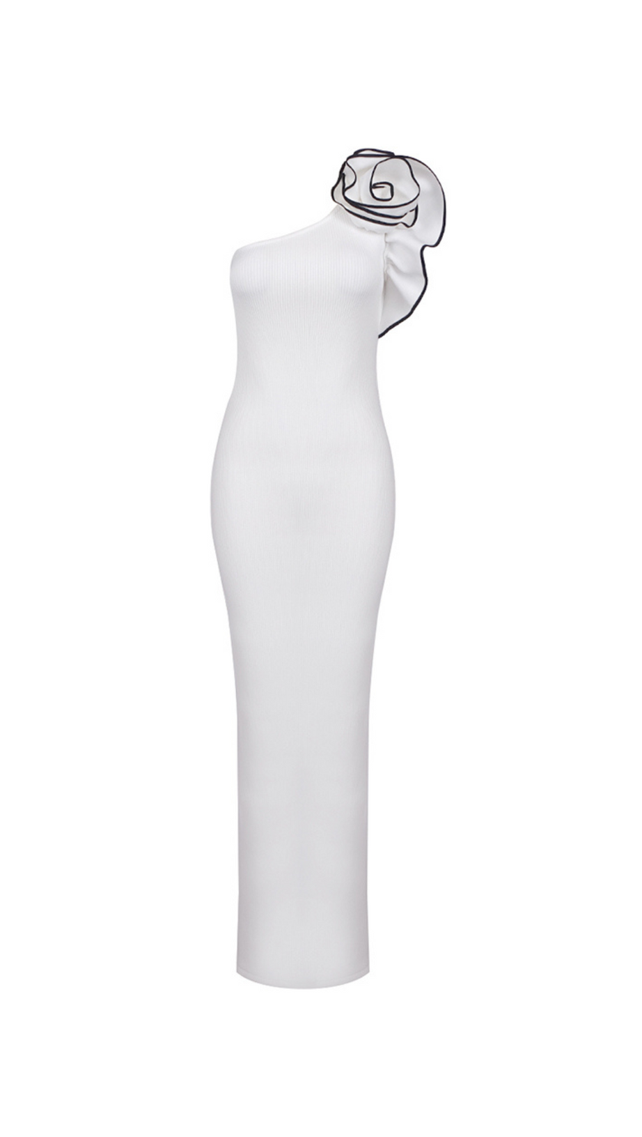 ASYMMETRISCHES MAXIKLEID AUS STRICK MIT BLUMENDEKOR 