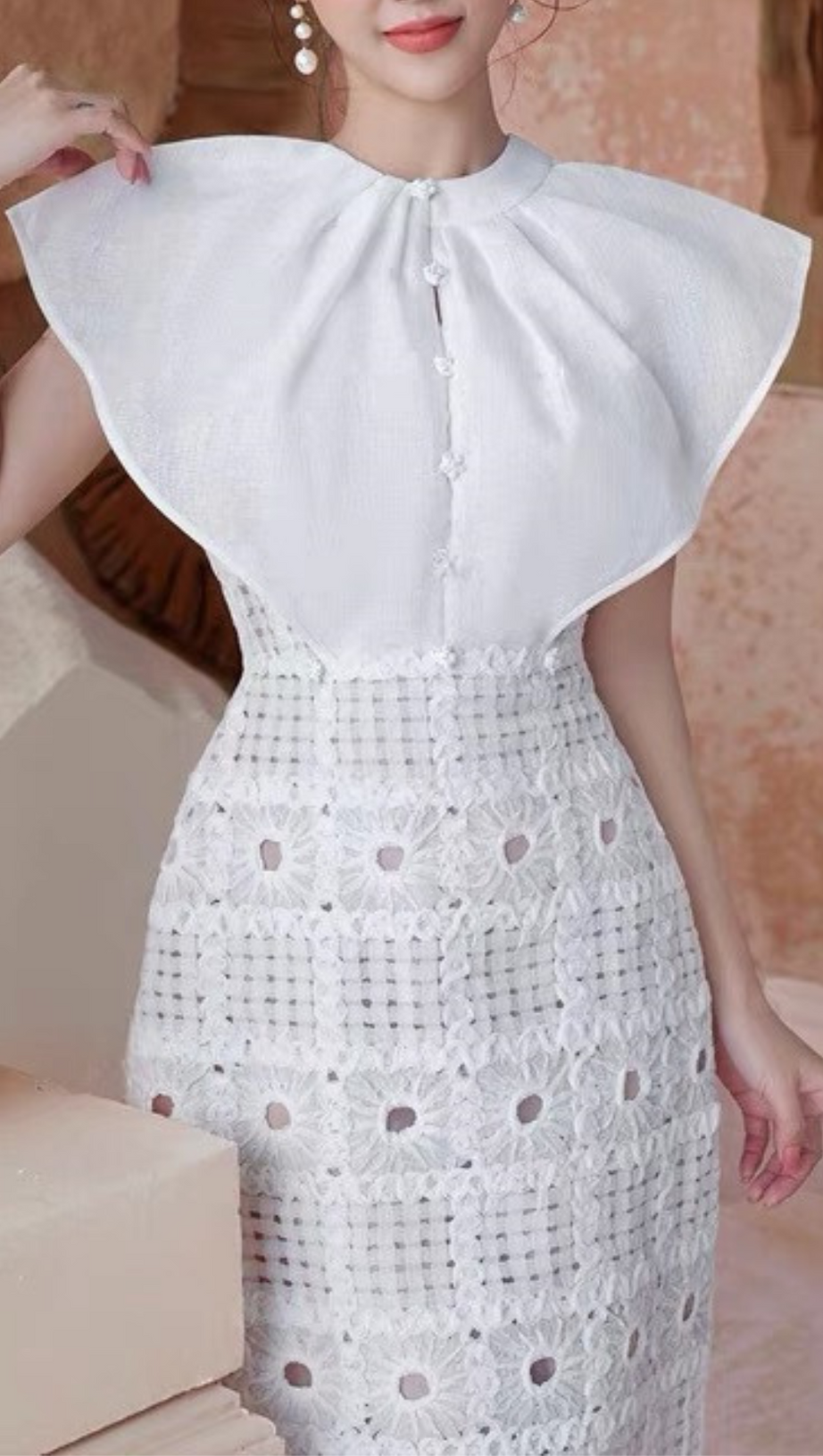 FLOWER SHAWL LACE MINI DRESS