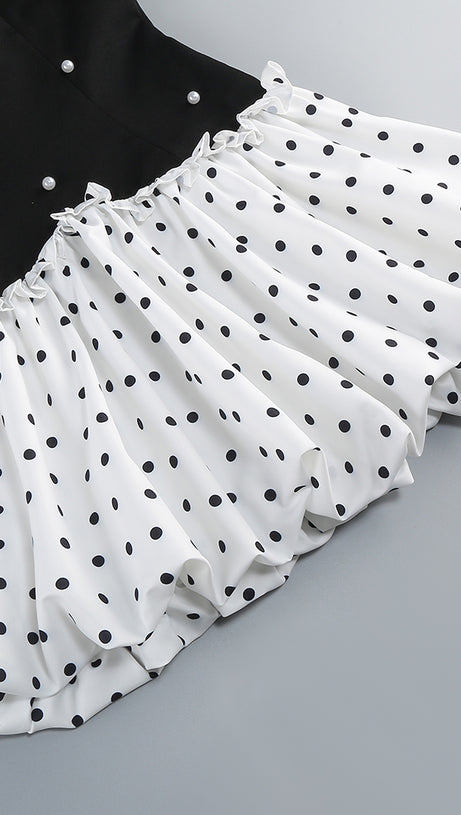 BLACK AND WHITE BEADED MINI DRESS