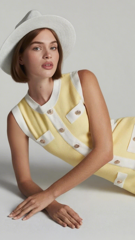 MOCK-NECK SLEEVELESS MINI DRESS IN YELLOW