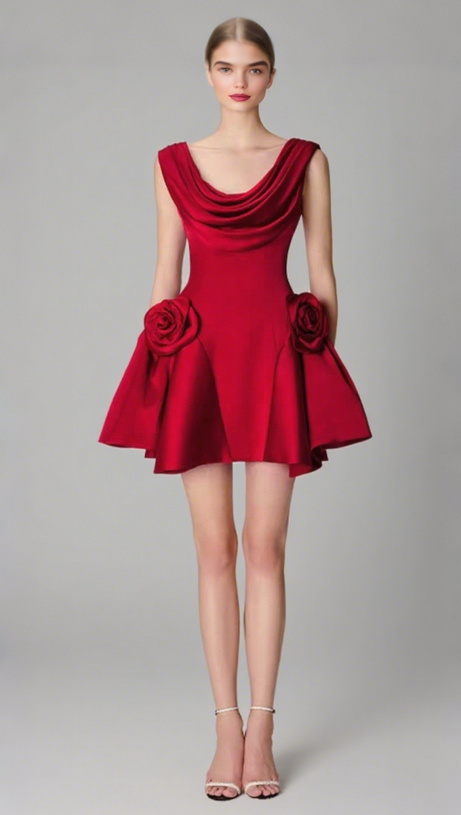 MINI ABITO SENZA MANICHE CON PLISSETTATURE A FIORI 3D