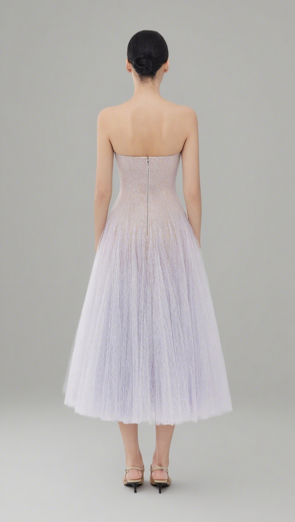 AIIZIE VIOLET DRAPED LACE MIDI DRESS - product image