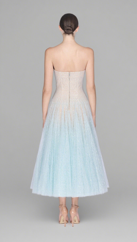 ABITO MIDI IN PIZZO DRAPPEGGIATO BLU