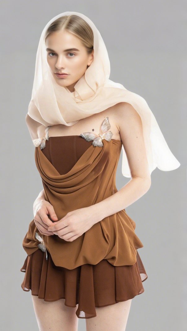 ACOSTA STRAPLESS BUTTERFLY EMBELLISHED MINI DRESS
