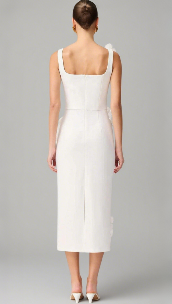 AIIZIE SABRINA 3D FLOWER MIDI DRESS IN WHITE - product image