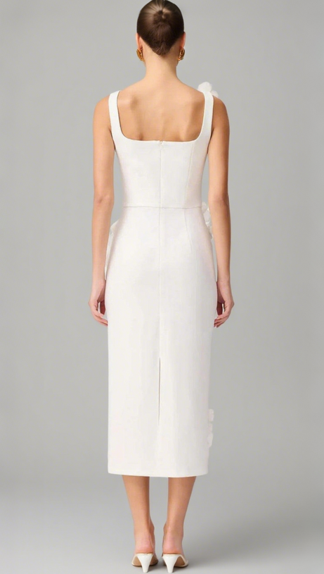 SABRINA 3D FLOWER MIDI DRESS IN WHITE