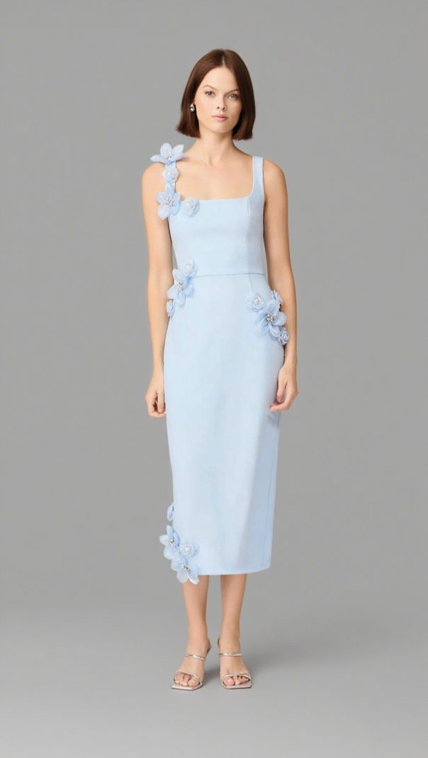 AIIZIE SABRINA 3D FLOWER MIDI DRESS IN BLUE - product image