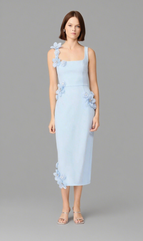 sabrina 3d flower Midi Dress in Blue