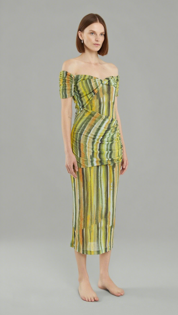 AIIZIE WIND THROUGH OFF SHOULDER DRESS | BRUSH STROKE - product image