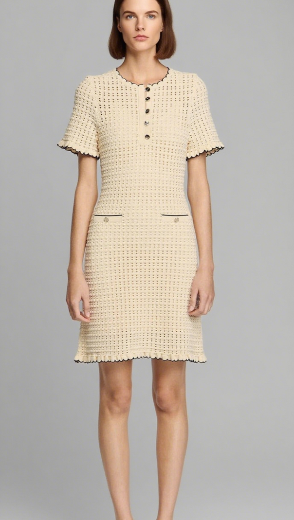 AIIZIE SIMONA HOLLOW KNIT MINI DRESS IN APRICOT - product image