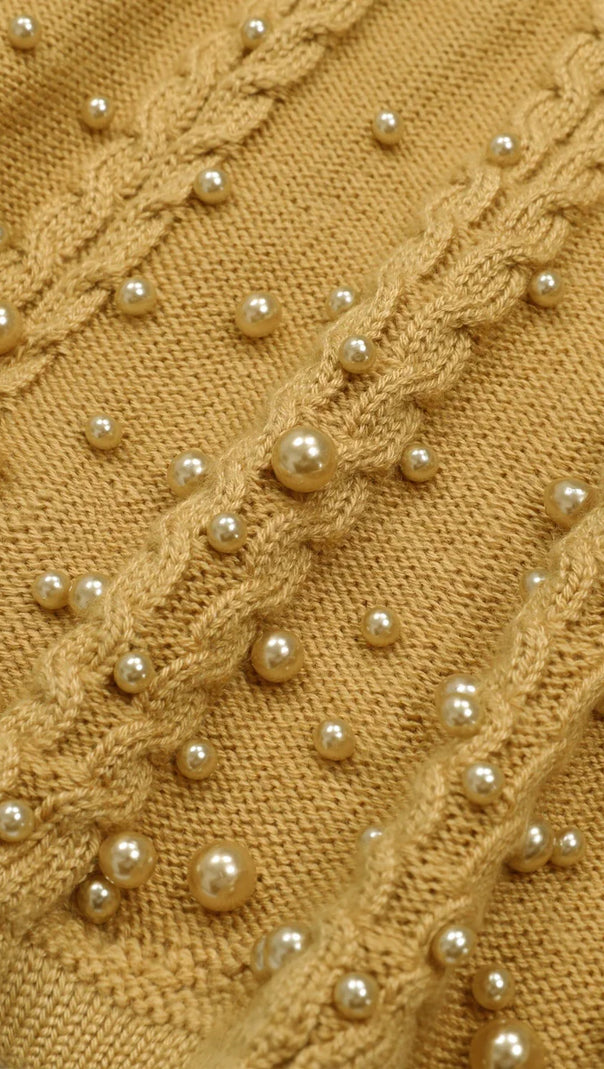 AIIZIE Jace Pearl Embellished Cable Knit Midi Dress - Elegant Lavender Chic - product image