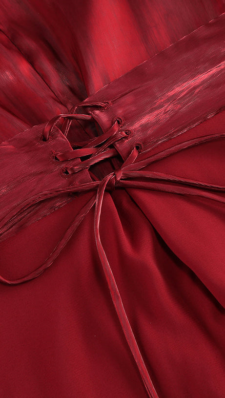 MARCIA TRUMPET SLIT SLEEVE BODYCON MAXI DRESS IN RED