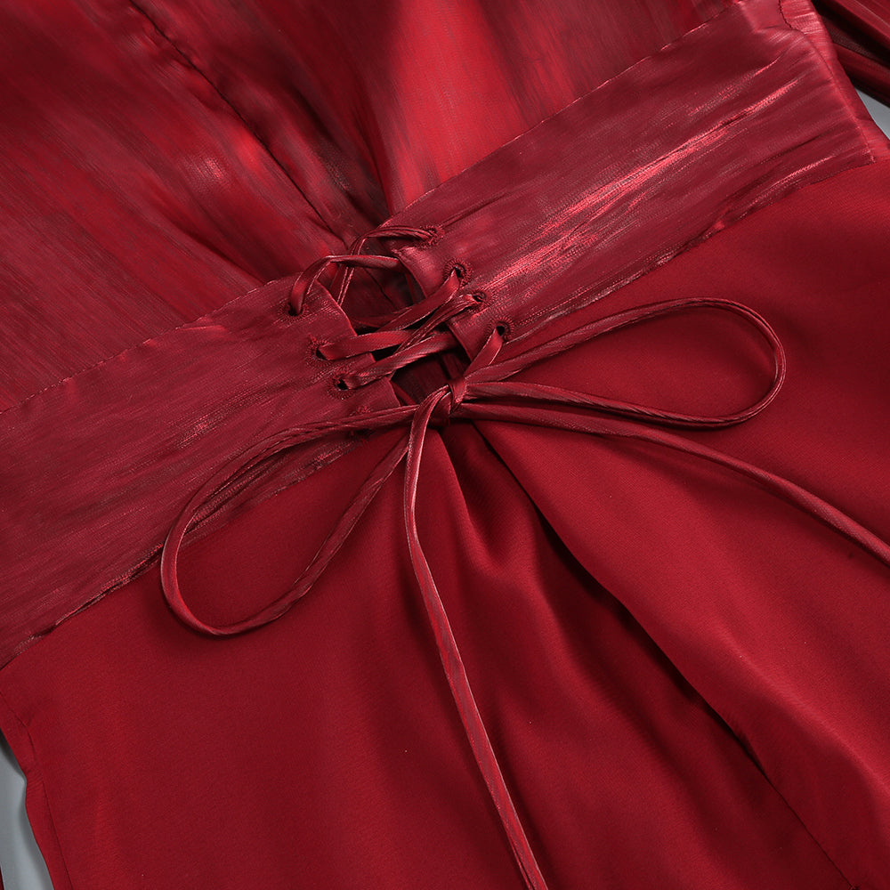 AIIZIE MARCIA TRUMPET SLIT SLEEVE BODYCON MAXI DRESS IN RED - product image