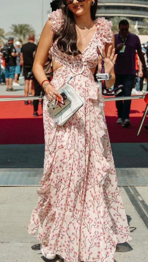 AIIZIE RUFFLED FLORAL CUTOUT MAXI DRESS - product image