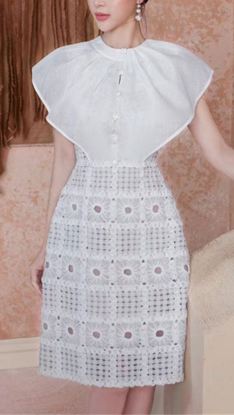 FLOWER SHAWL LACE MINI DRESS