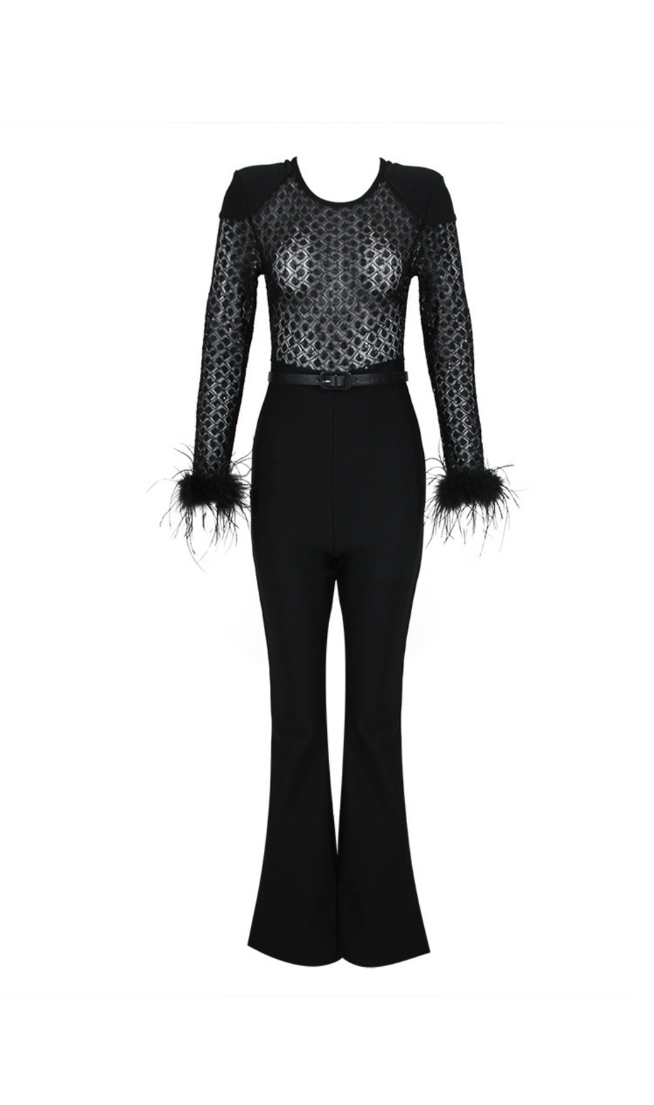TUTA CON PIUME E PAILLETTES NERE 