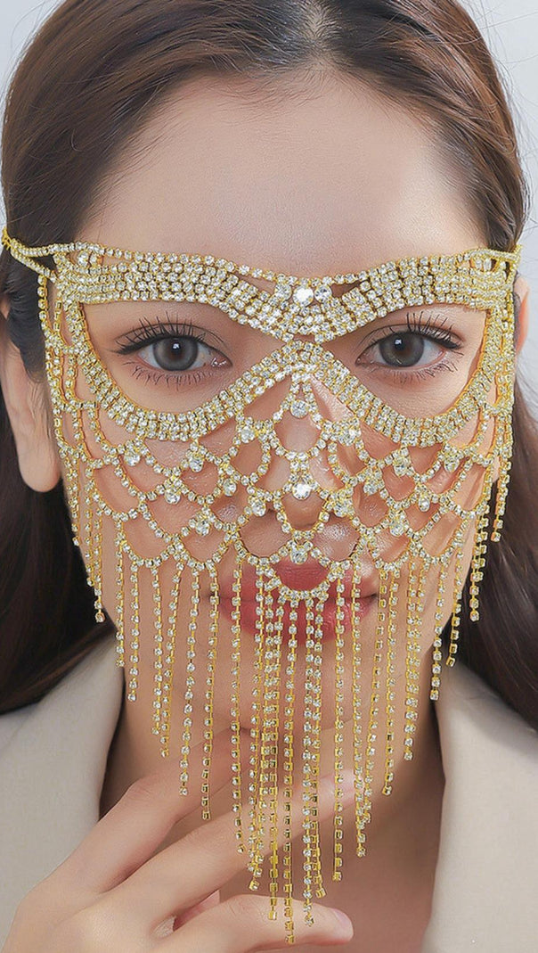 AIIZIE DICKSON GOLD RHINESTONE TASSEL MASK - product image