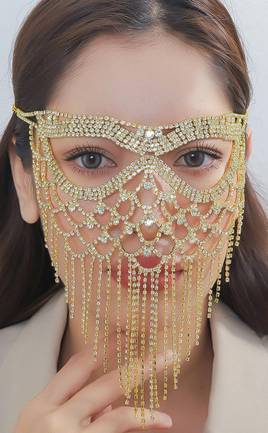 Dickson Gold Rhinestone Tassel Mask