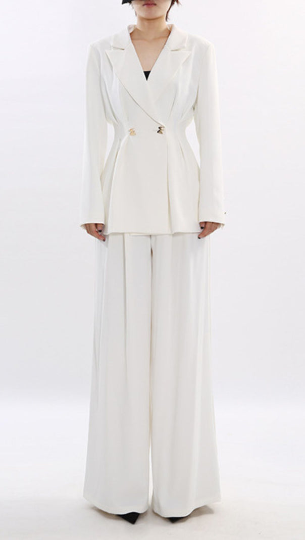 AIIZIE Janine Chic White Power Suit Set: Tailored Blazer & Wide-Leg Trousers - product image