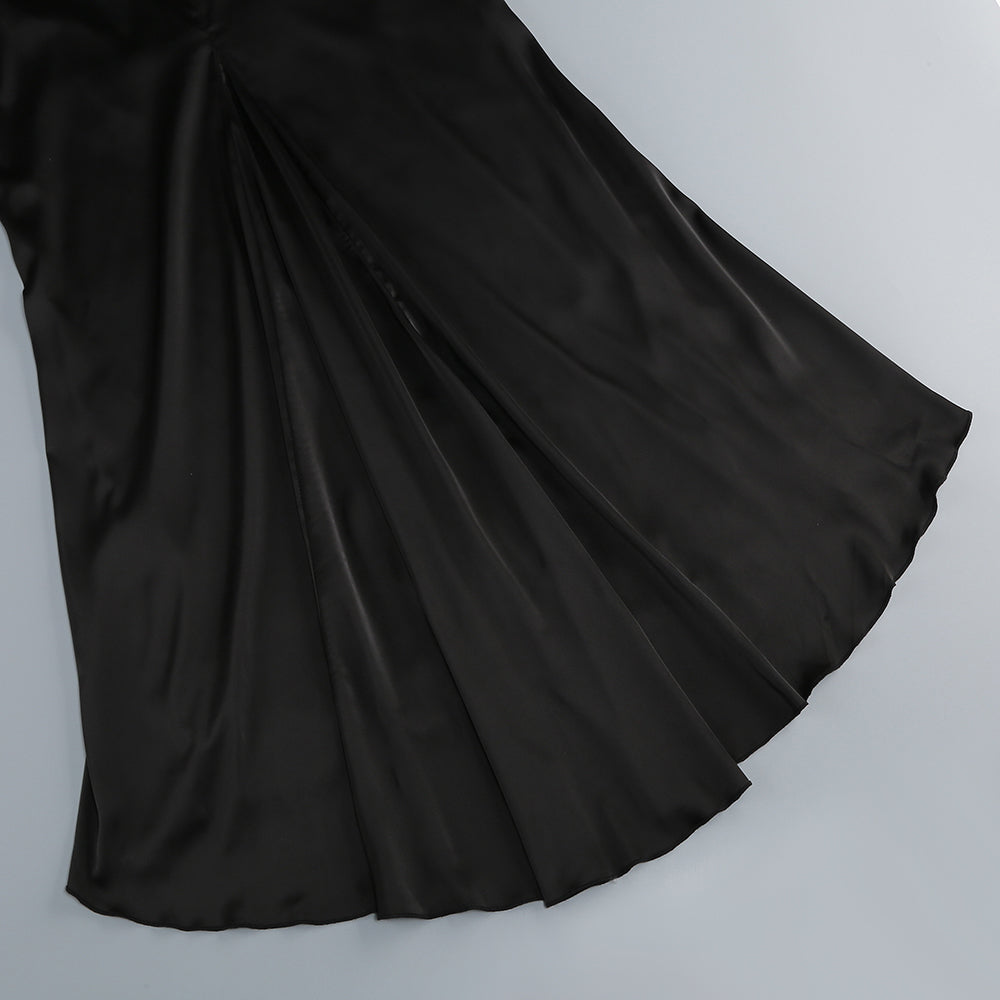 3D-Weißblumen-One-Shoulder-Maxikleid in Schwarz