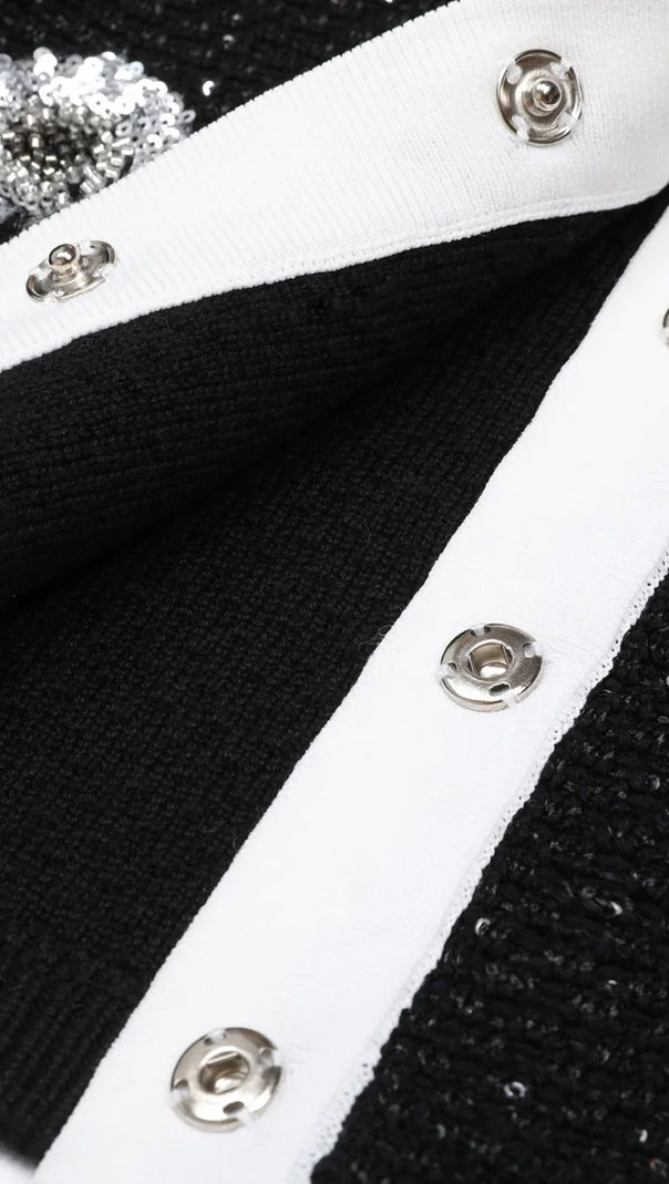 Chic Black Sparkle Tweed-Knit Cardigan & Pencil Skirt Set