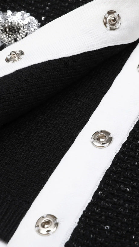 Chic Black Sparkle Tweed-Knit Cardigan & Pencil Skirt Set