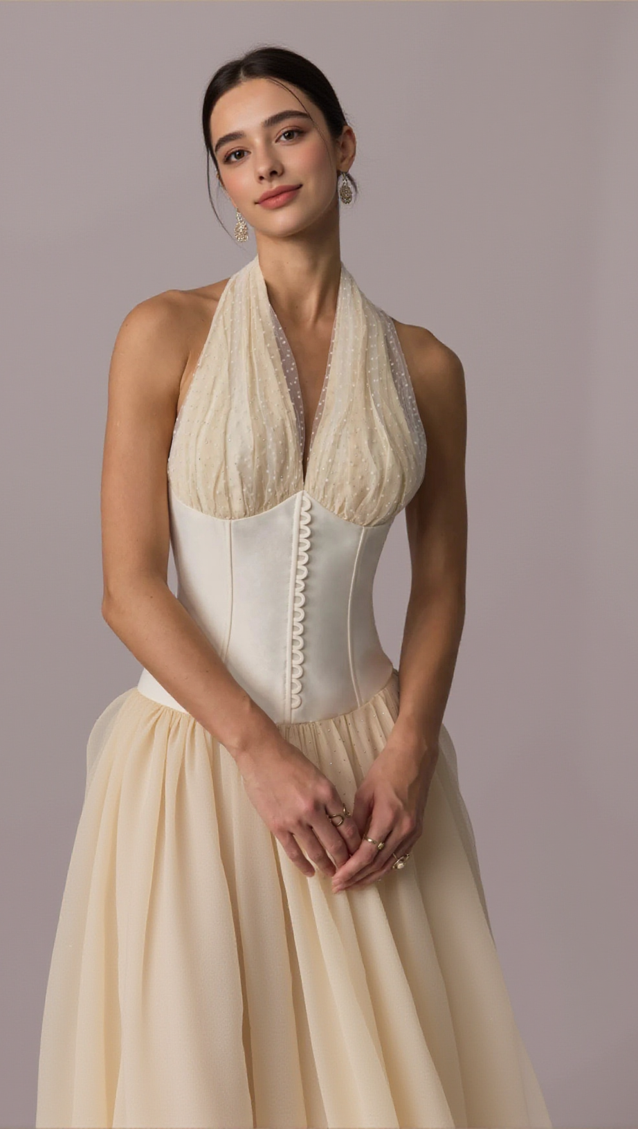 TIFFANY HALTERNECK TULLE OVERLAY MAXI DRESS IN APRICOT