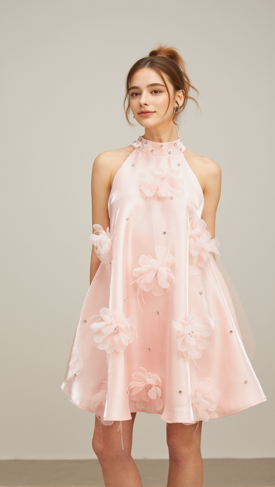 QUELLA PINK FLOWER SLEEVELESS A-LINE MINI DRESS