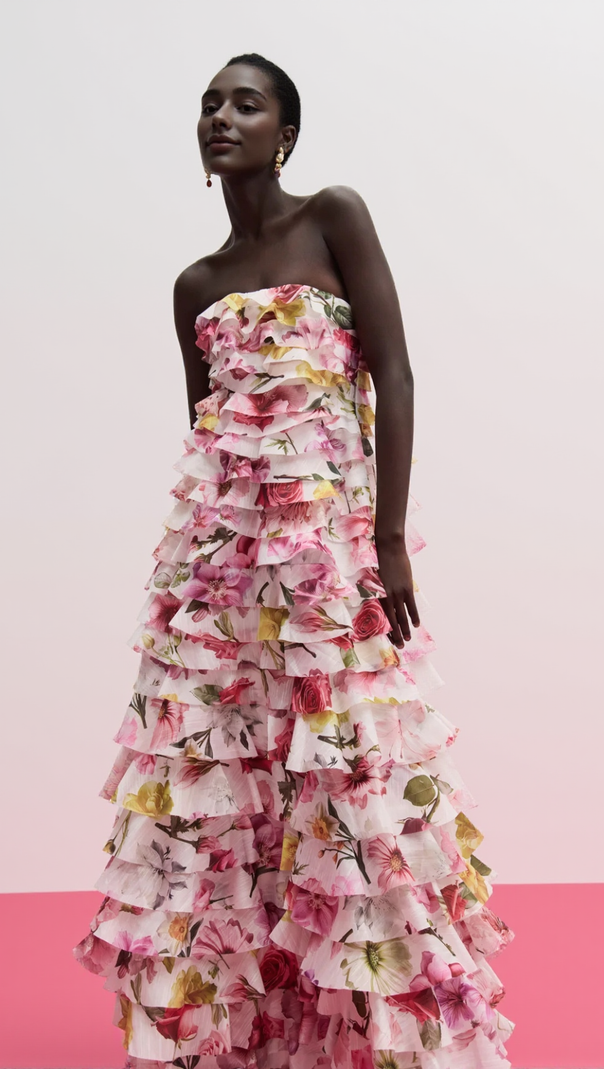 AIIZIE YETTA STRAPLESS FLORAL PRINTED LAYERED MAXI DRESS - product image