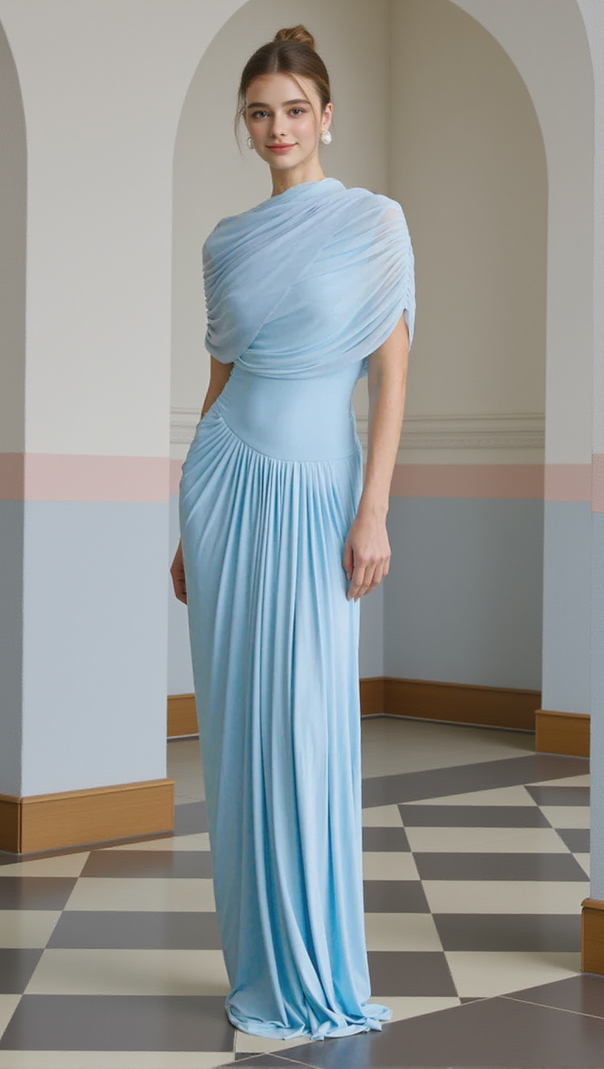 AIIZIE AAKIFA ASYMMETRIC DRAPED MAXI DRESS IN BABY BLUE - product image