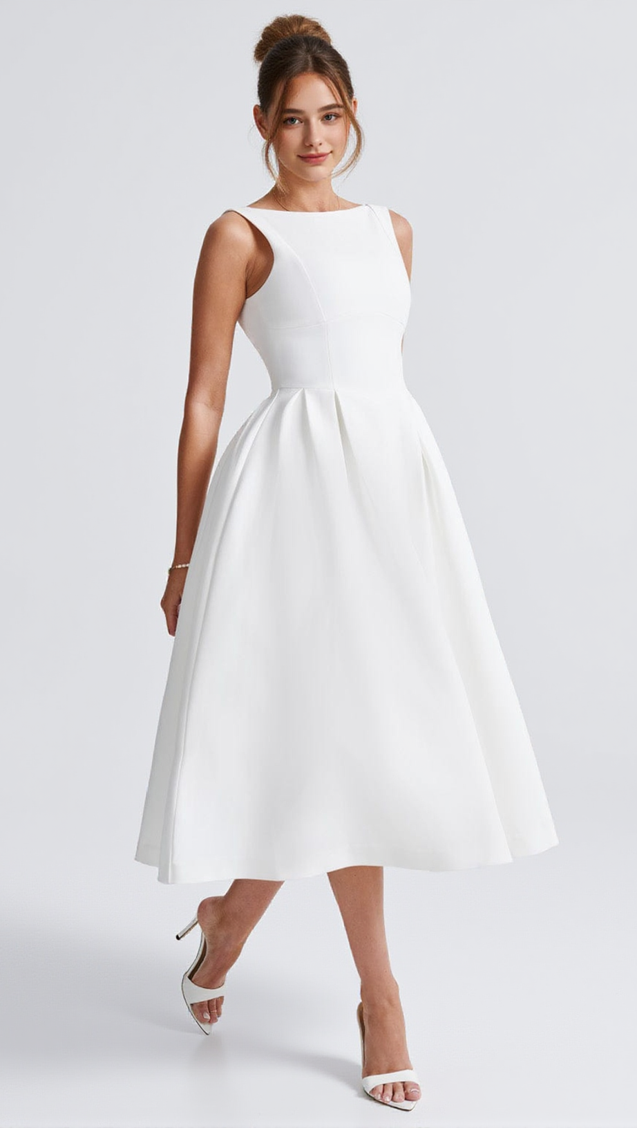 CLARABELLA SLEEVELESS MIDI DRESS IN WHITE