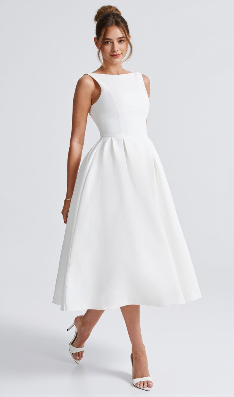 Clarabella sleeveless Midi Dress in white