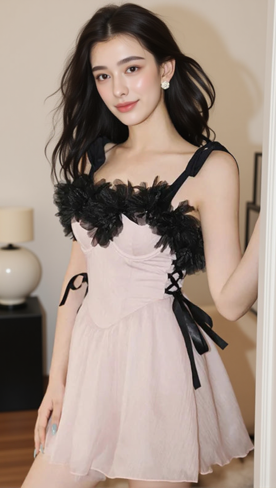 DOMAN PINK MESH EMBELLISHED ONE-PIECE SWIMSUIT