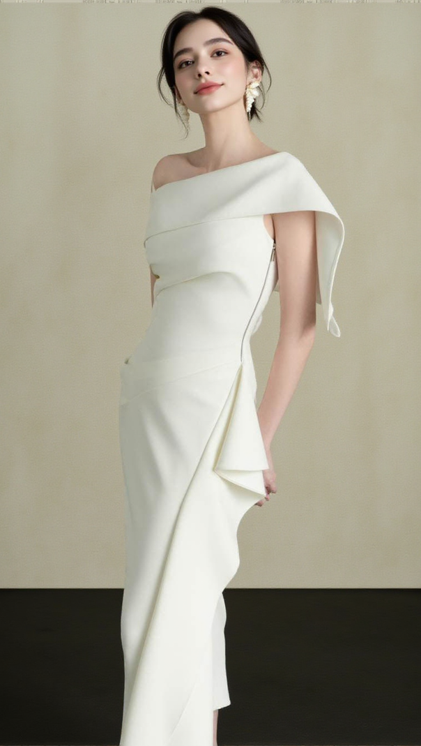 AIIZIE ARENE SHEATH DIAGONAL NECK SPANDEX MIDI DRESS - product image