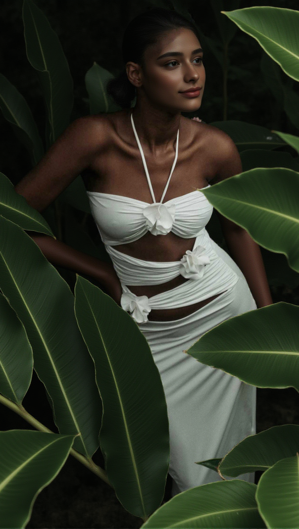 AIIZIE HALTER FLOWER CUT OUT MAXI DRESS WHITE - product image