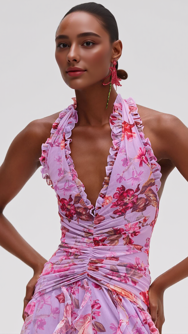 AIIZIE FLORAL HAZE STRETCH TULLE MAXI DRESS - product image