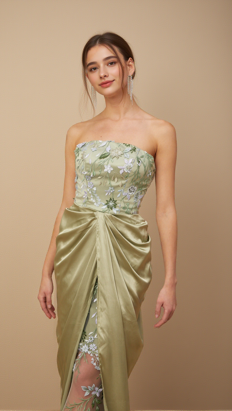 FLAVIA FLORAL-EMBROIDERED PANELLED MAXI DRESS