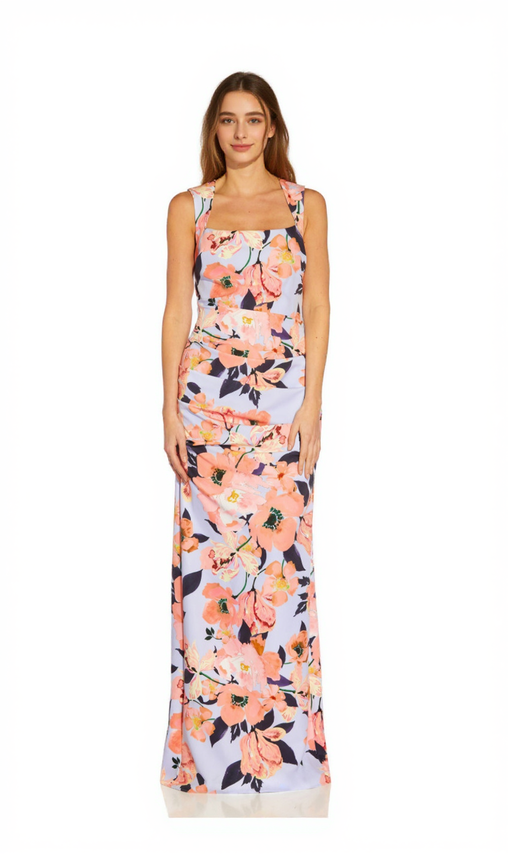 Damenkleid mit eckigem Ausschnitt und Blumenmuster