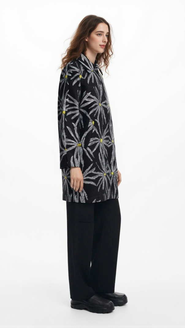 AIIZIE DAISY PRINT COAT IN BLACK - product image